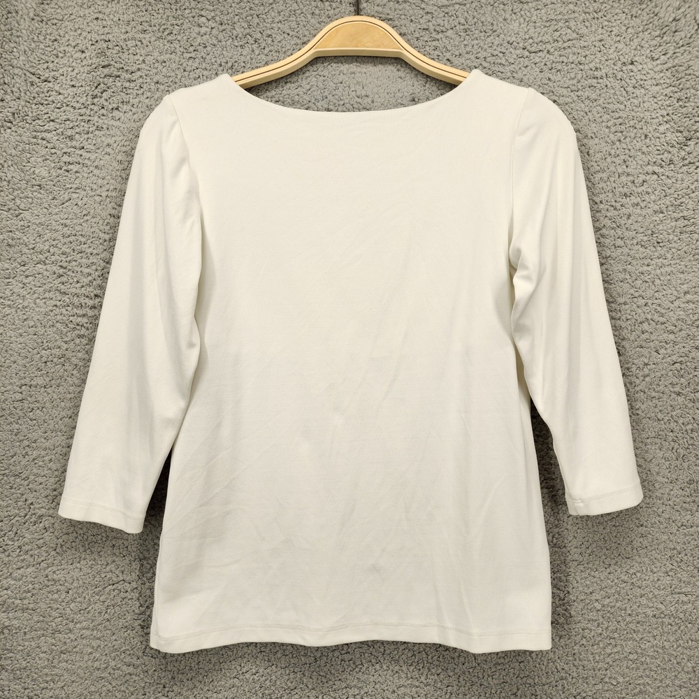 Nina McLemore‎ Womens White Scoop Neck 3/4 Sleeve Stretch Top Size Small - Picture 3 of 6